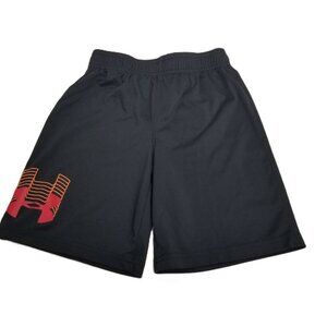 Under Armour Boys Athletic Shorts Size 6 Black Red Orange Logo Elastic Waist